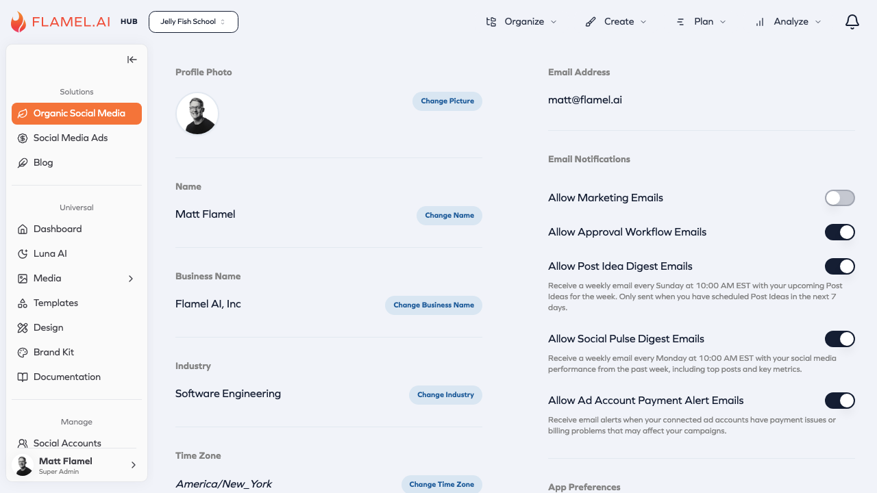 Profile Settings