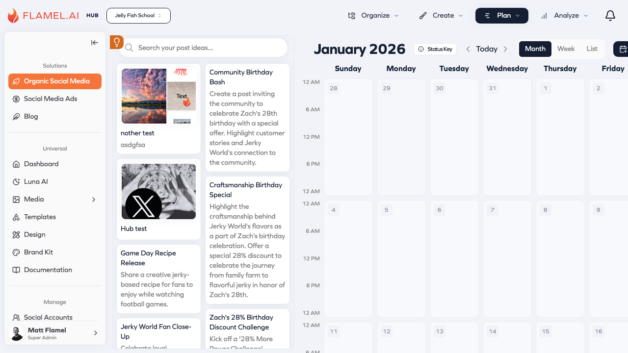 Flamel content calendar showing scheduled posts