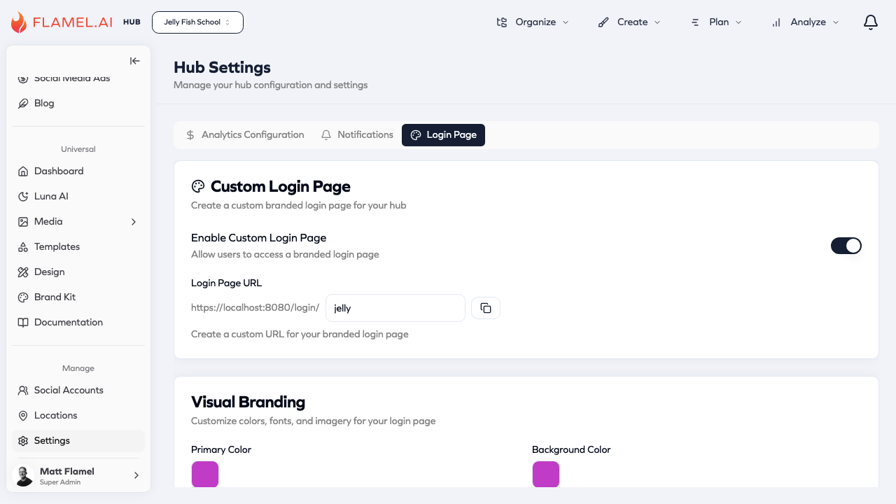 Custom Login Page Settings