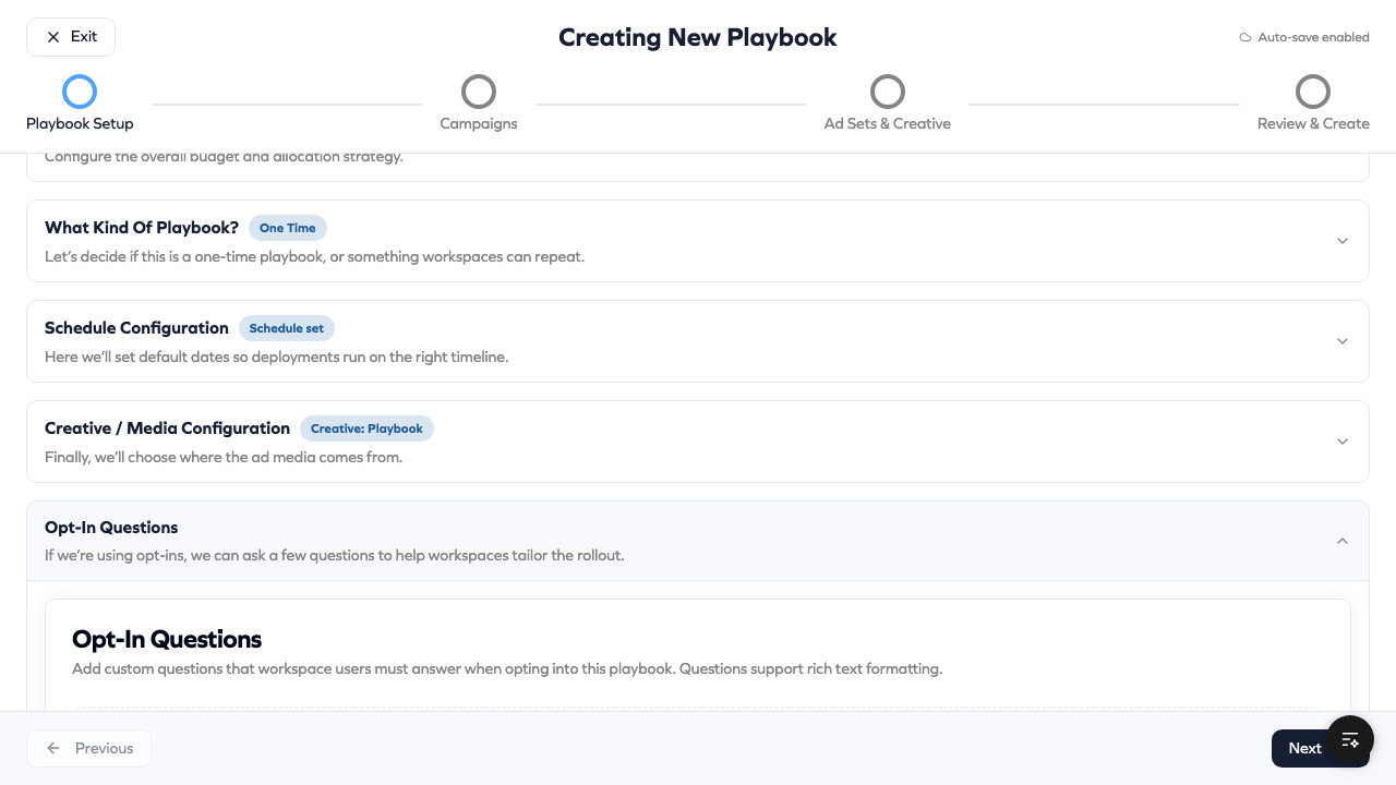 Opt-In Questions Builder