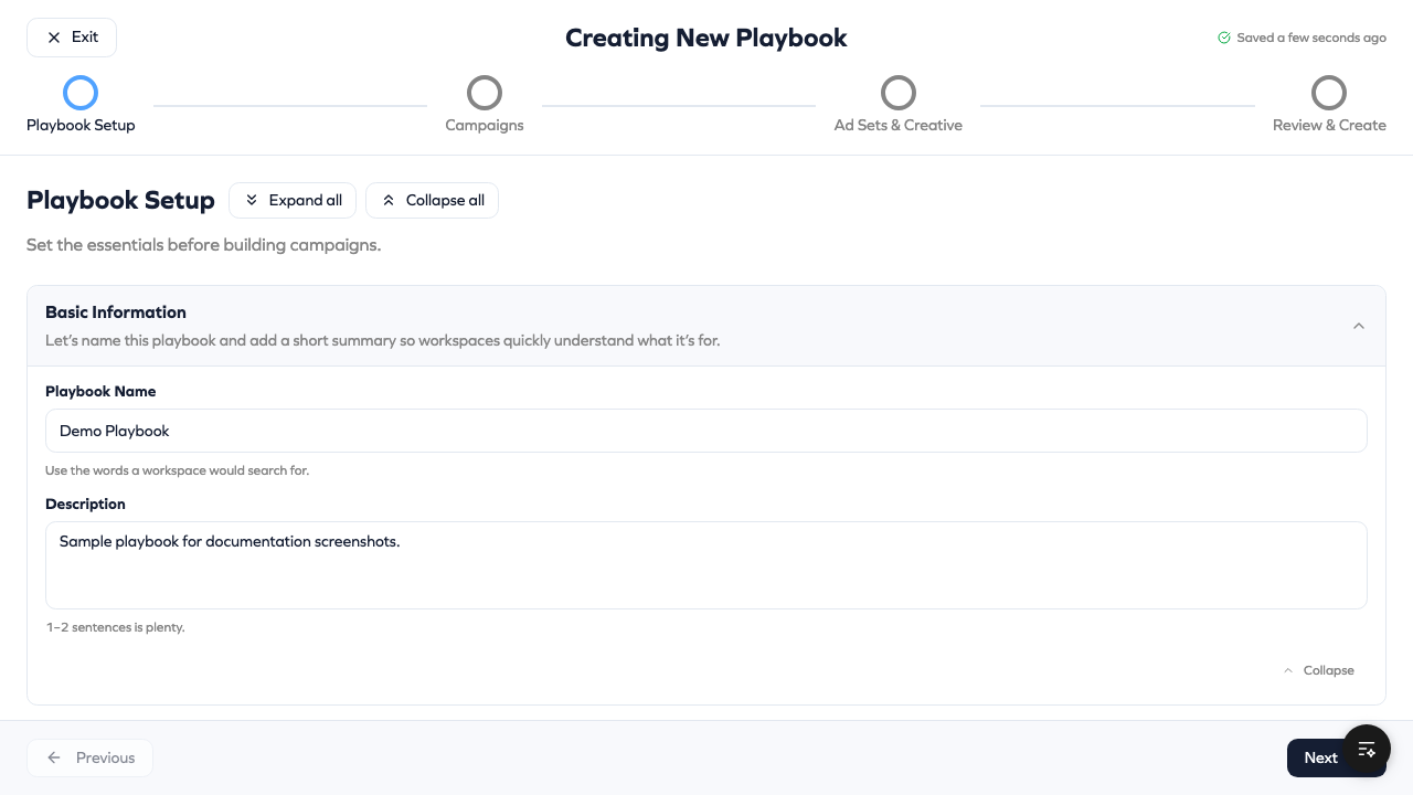 Playbook Creation Wizard - Step 1